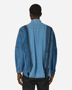 Needles Shirts^7 Cuts Zipped Wide Denim Shirt Blue