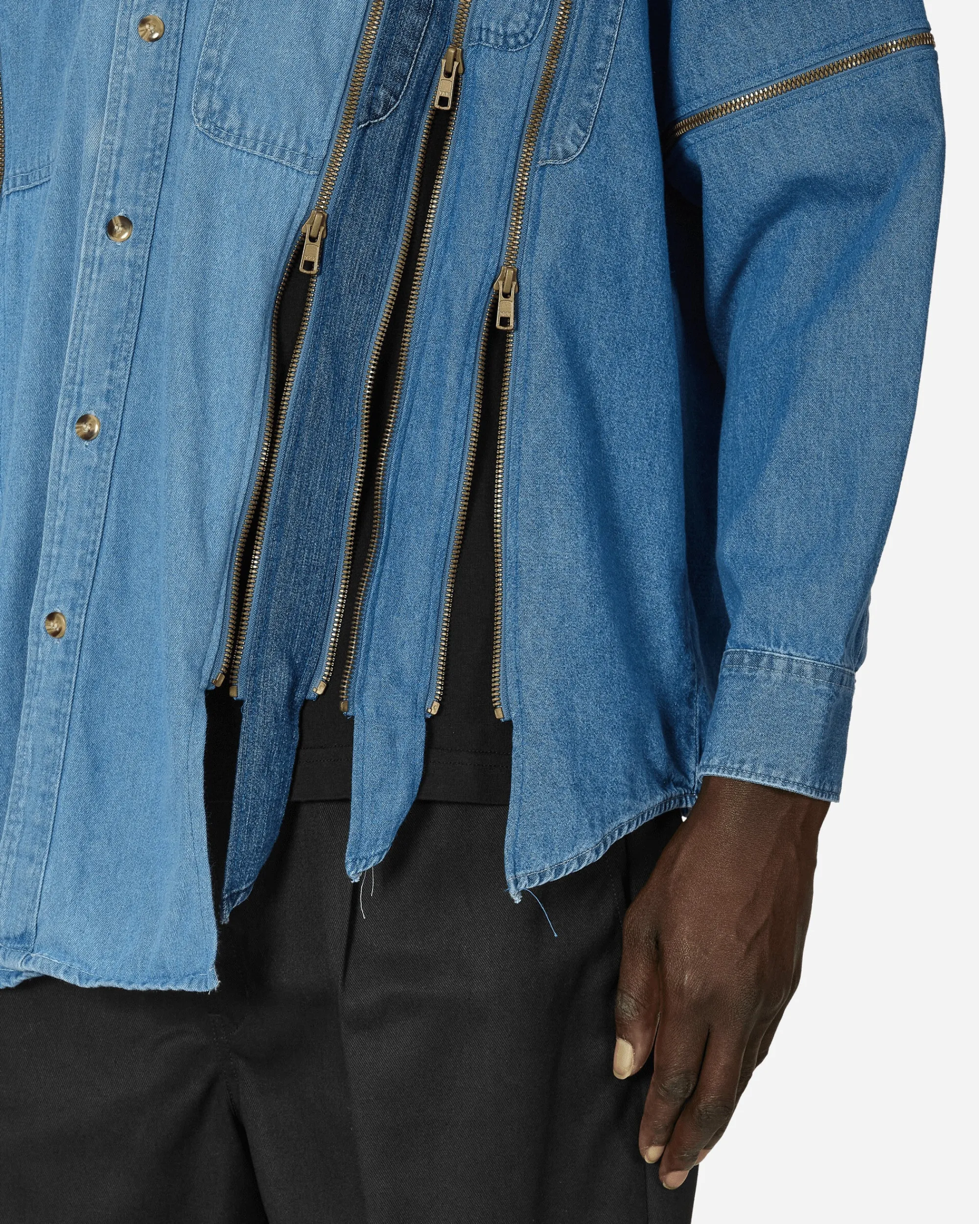 Needles Shirts^7 Cuts Zipped Wide Denim Shirt Blue