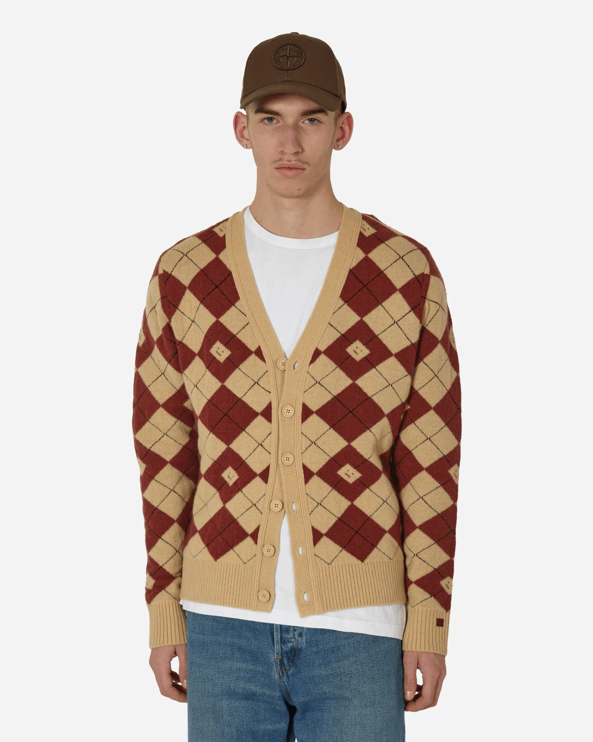 Acne Studios Knitwear^Argyle Jacquard Cardigan Biscuit Beige / Deep Red