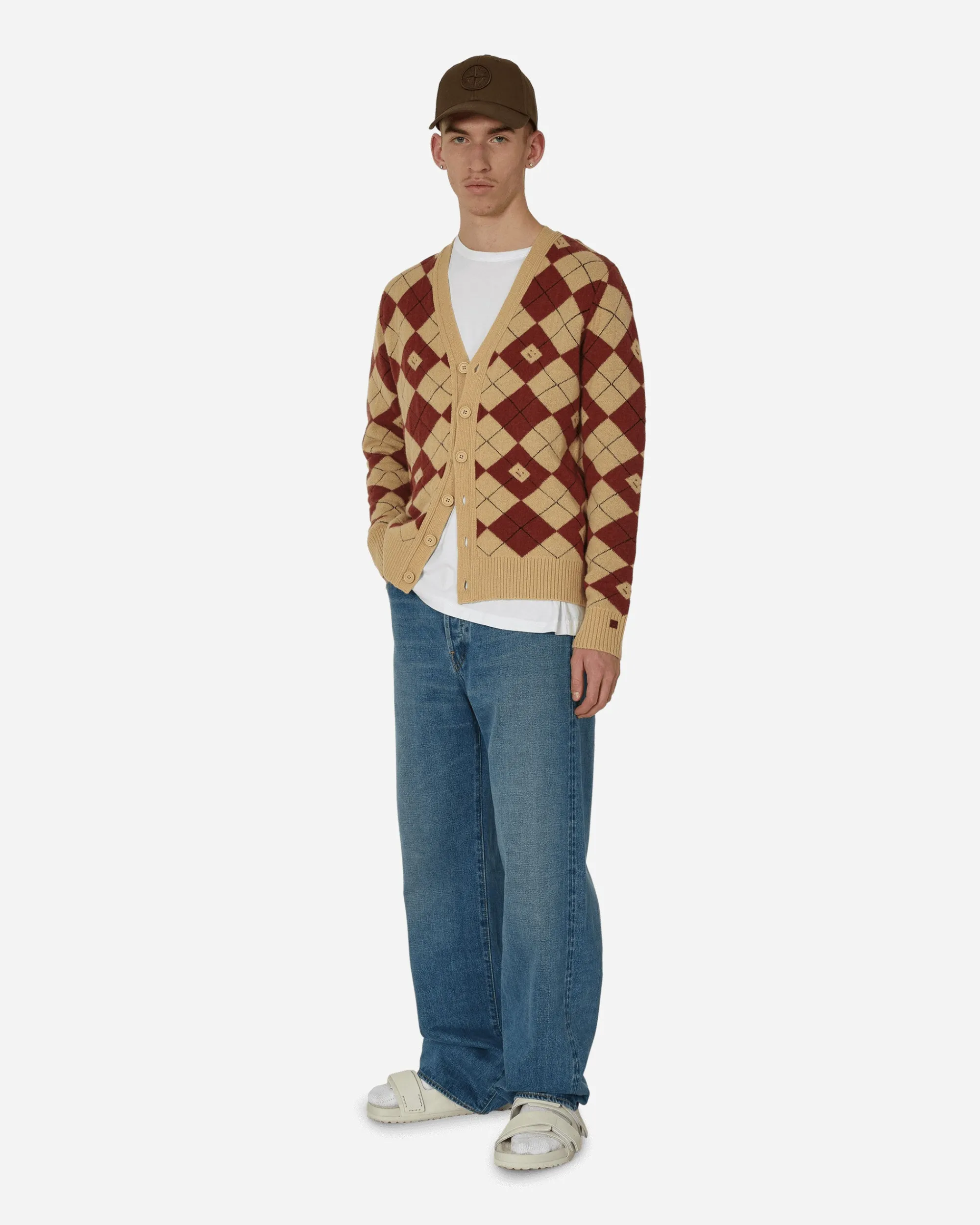Acne Studios Knitwear^Argyle Jacquard Cardigan Biscuit Beige / Deep Red