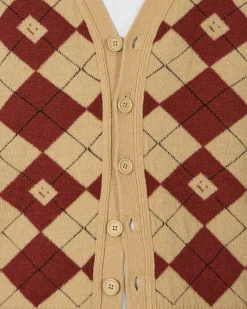 Acne Studios Knitwear^Argyle Jacquard Cardigan Biscuit Beige / Deep Red