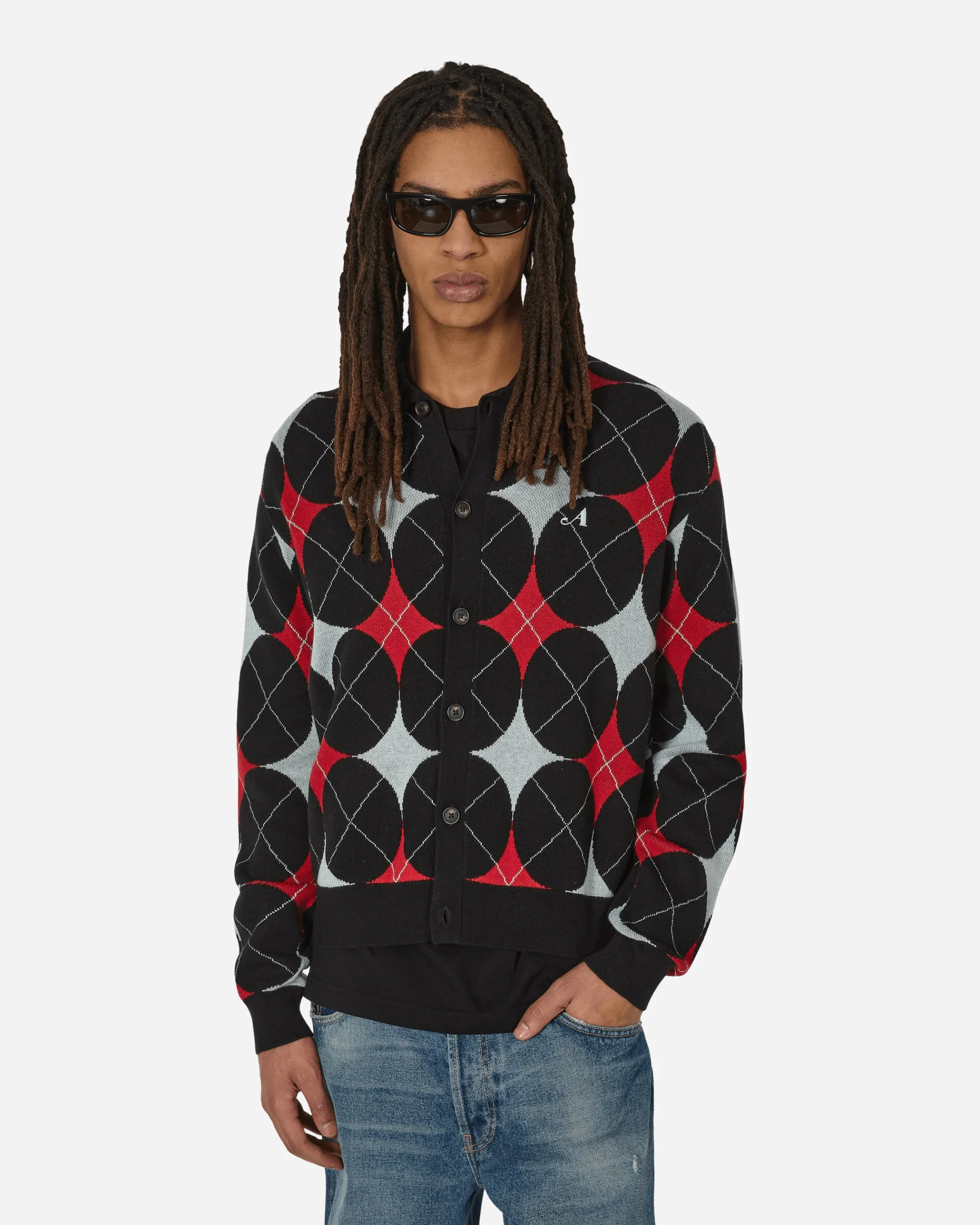 Awake NY Knitwear^Argyle Knit Cardigan Black