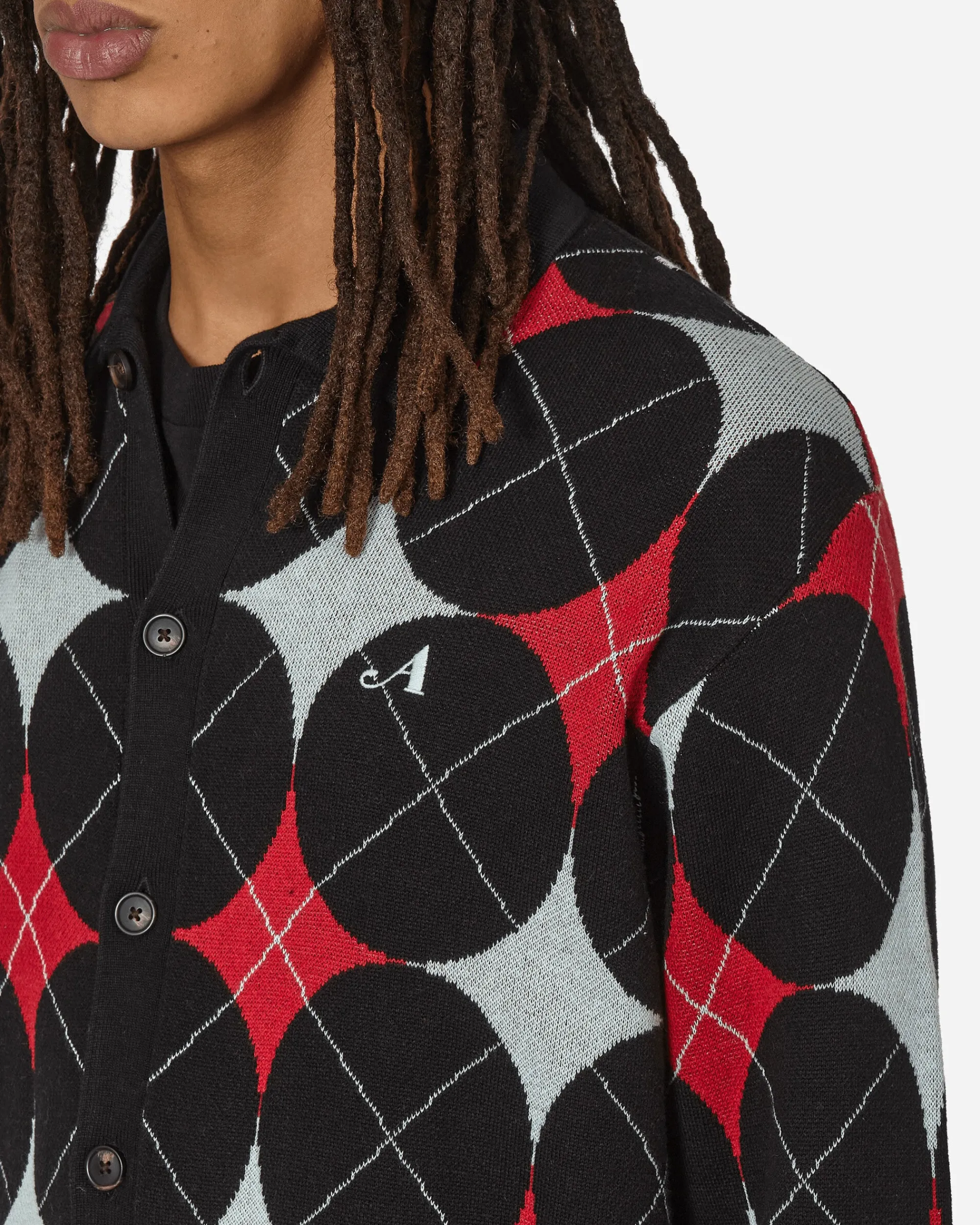 Awake NY Knitwear^Argyle Knit Cardigan Black
