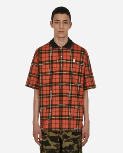 A Bathing Ape T-Shirts^Bape Logo Check Polo Shirt Red