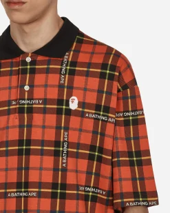 A Bathing Ape T-Shirts^Bape Logo Check Polo Shirt Red