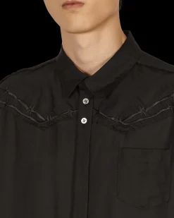 Undercover Shirts^Barbed Wire Embroidered Shirt Black