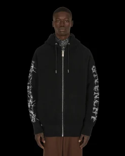 Givenchy Sweatshirts^Barbed Wire Printed Hooded Zip Sweater Black