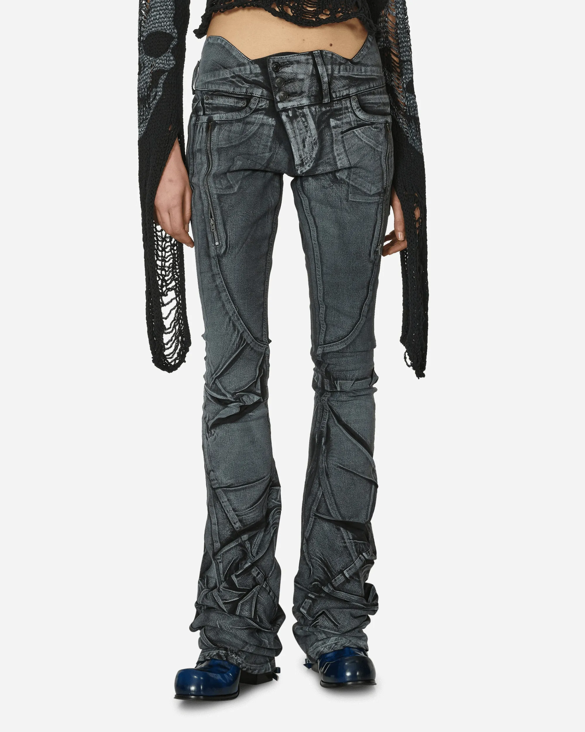 Ottolinger Pants^Big Waistband Drape Denim Pants Black / White