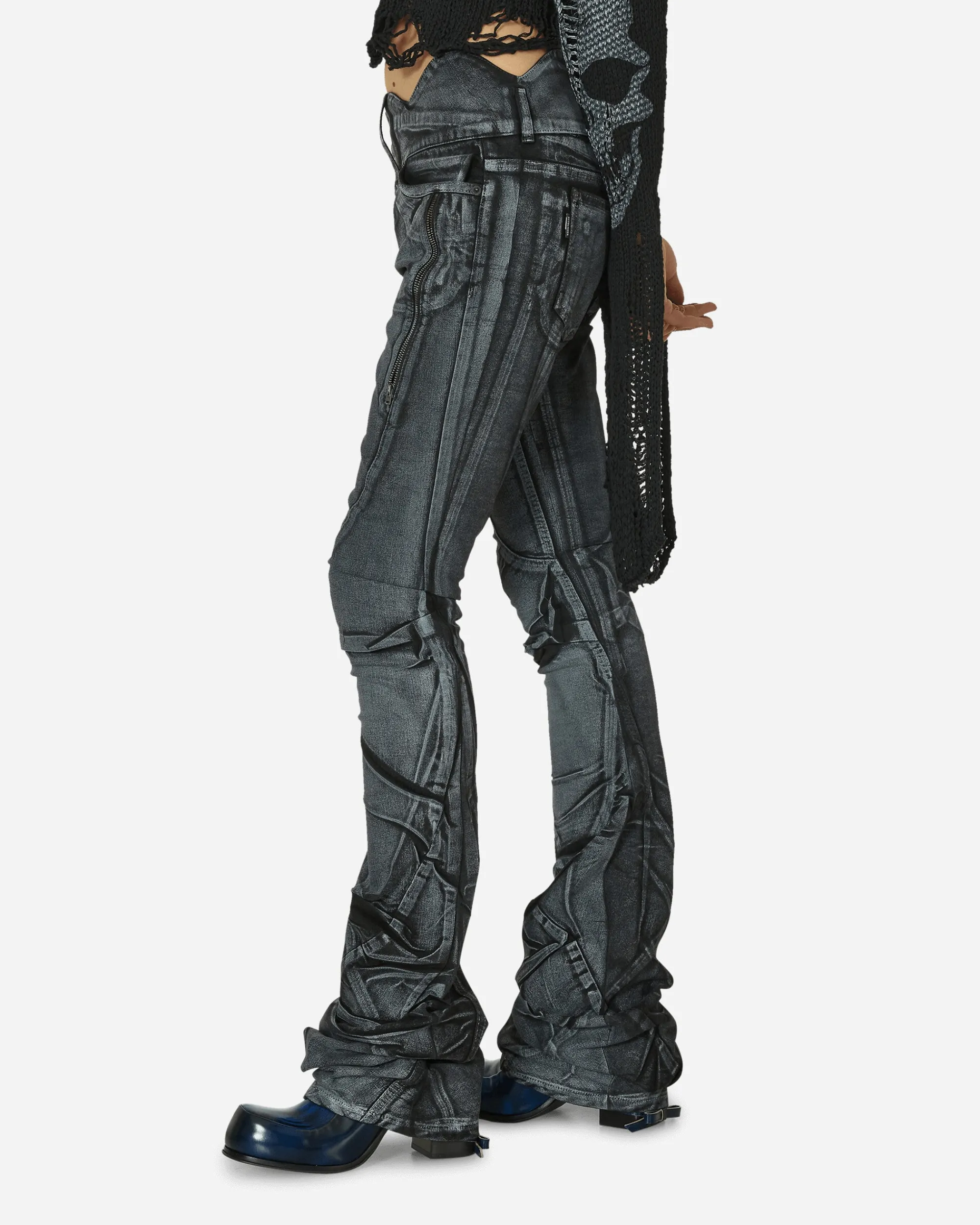 Ottolinger Pants^Big Waistband Drape Denim Pants Black / White