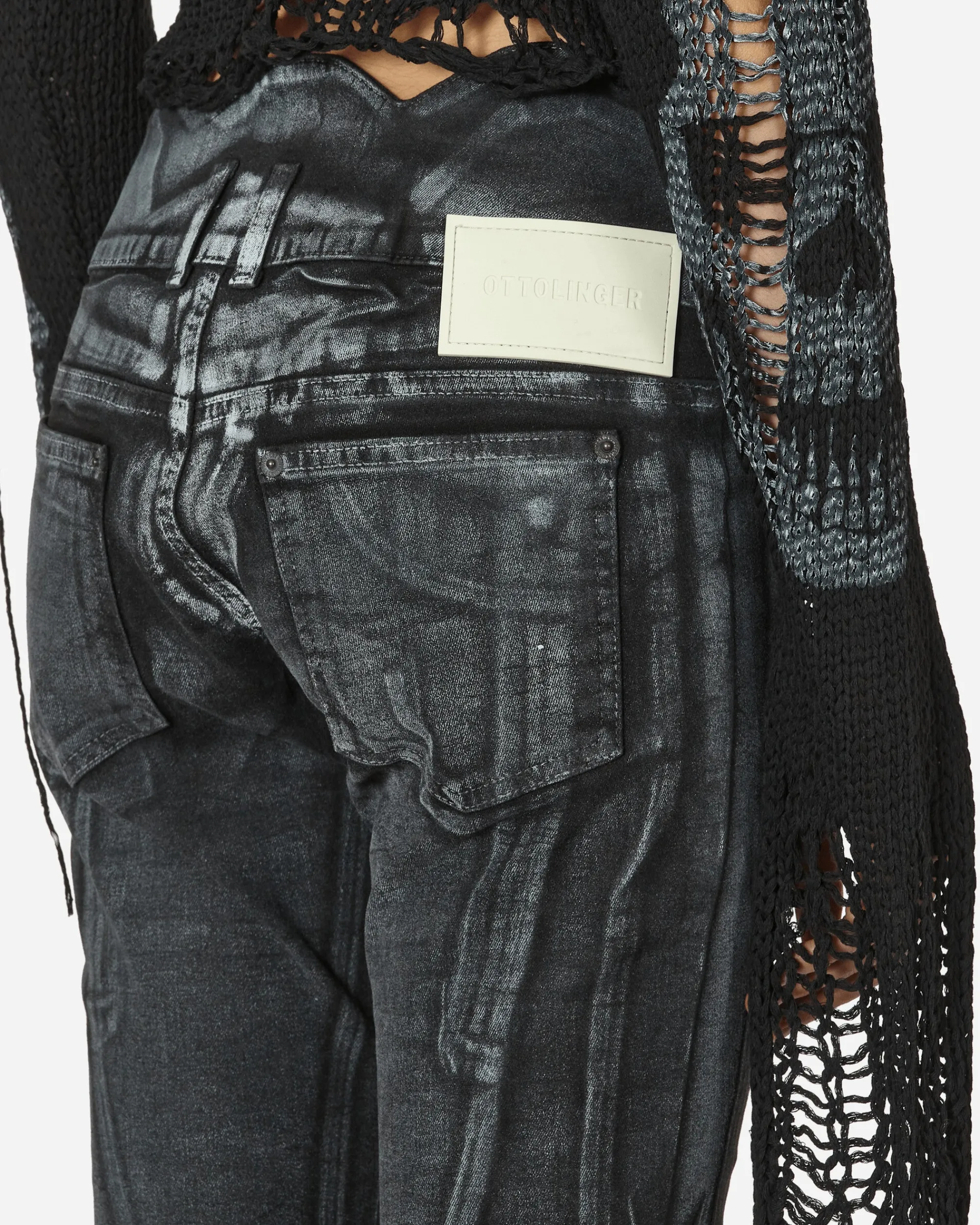 Ottolinger Pants^Big Waistband Drape Denim Pants Black / White