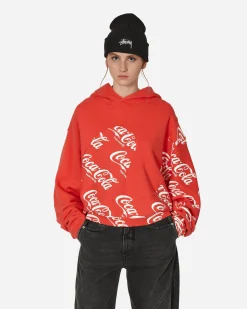ERL Sweatshirts^Coca-Cola Swirl Hooded Sweatshirt Red
