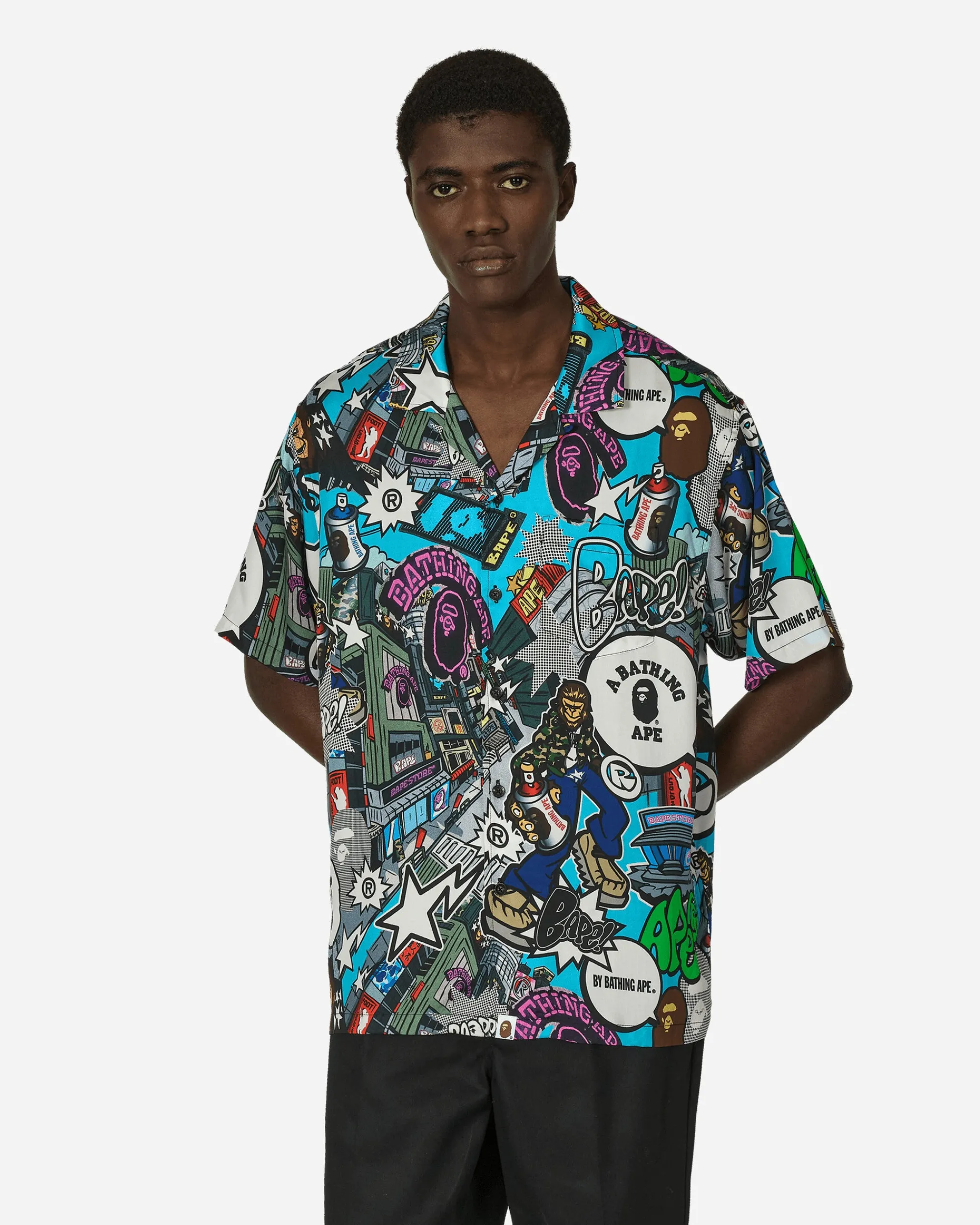 A Bathing Ape Shirts^Comic Art Open Collar Shirt Multicolor