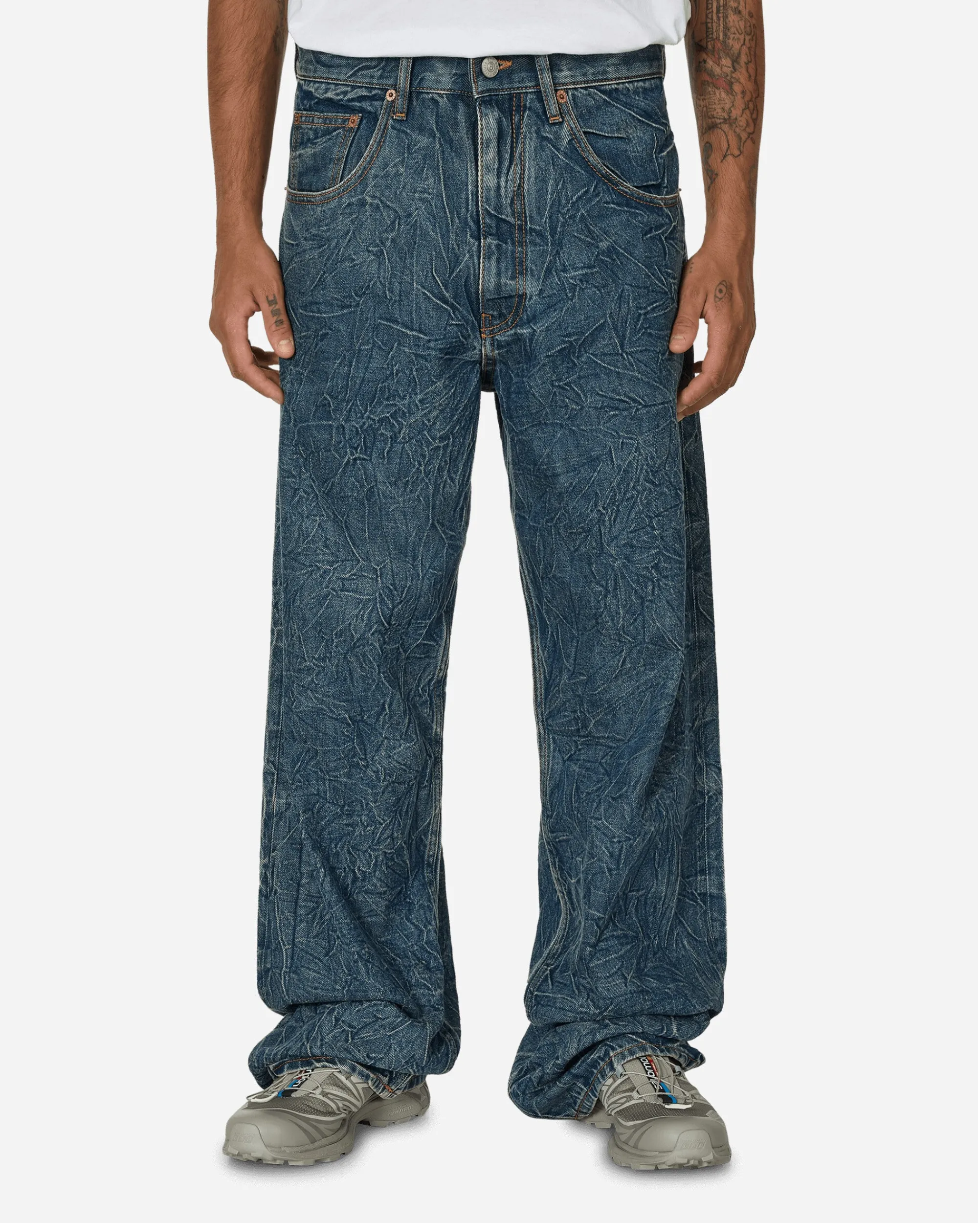 MM6 Maison Margiela Pants^Crinkled 5-Pocket Denim Trousers Blue