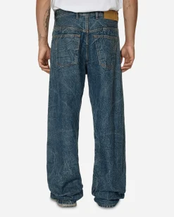MM6 Maison Margiela Pants^Crinkled 5-Pocket Denim Trousers Blue
