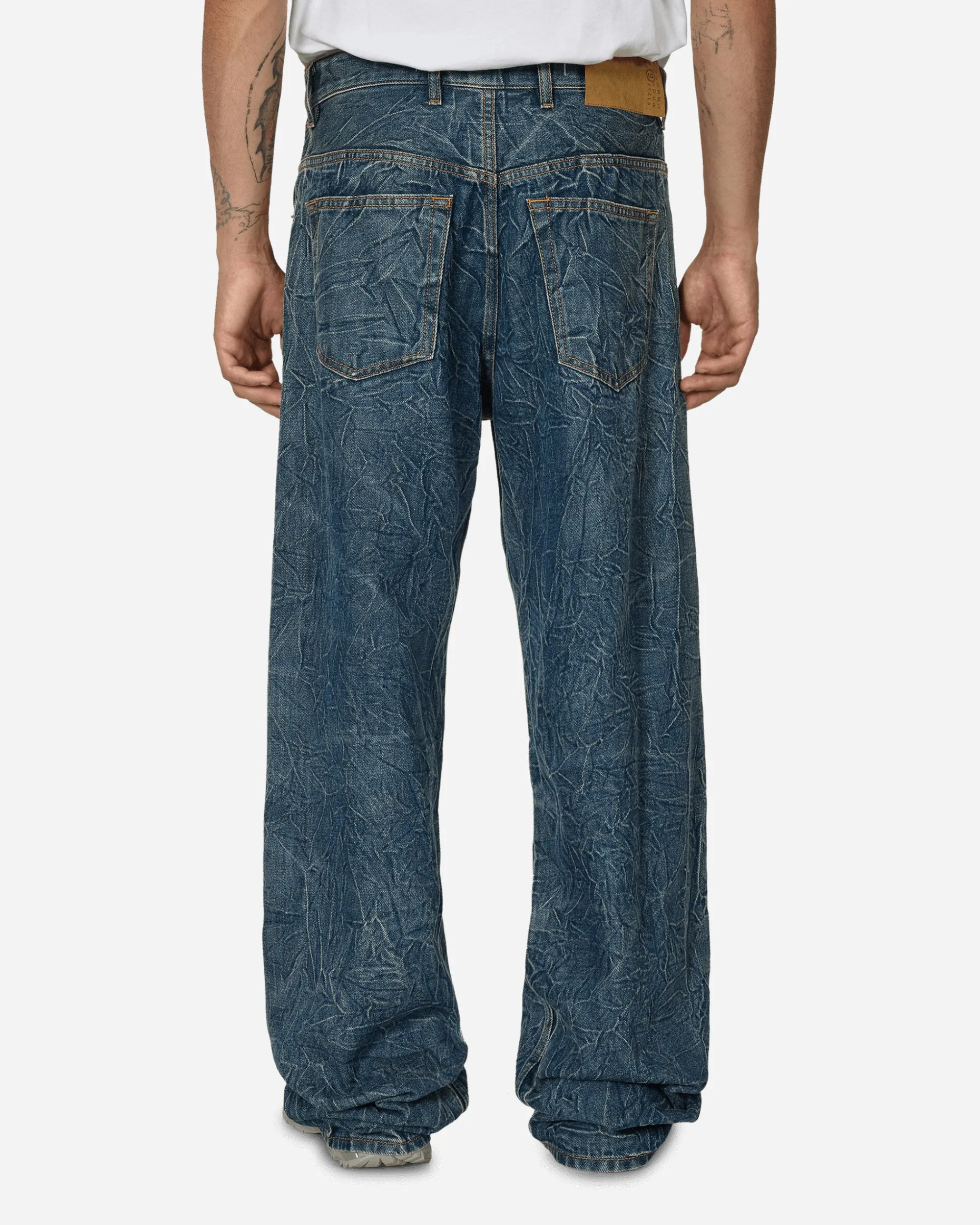 MM6 Maison Margiela Pants^Crinkled 5-Pocket Denim Trousers Blue