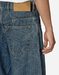 MM6 Maison Margiela Pants^Crinkled 5-Pocket Denim Trousers Blue