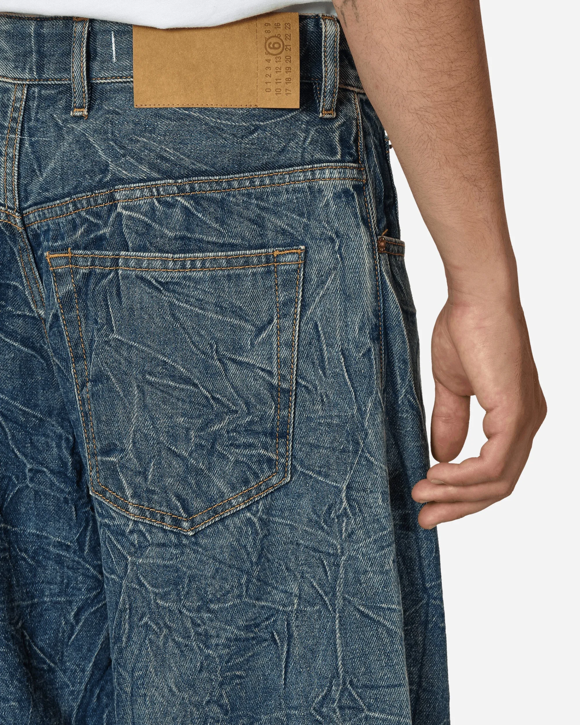 MM6 Maison Margiela Pants^Crinkled 5-Pocket Denim Trousers Blue