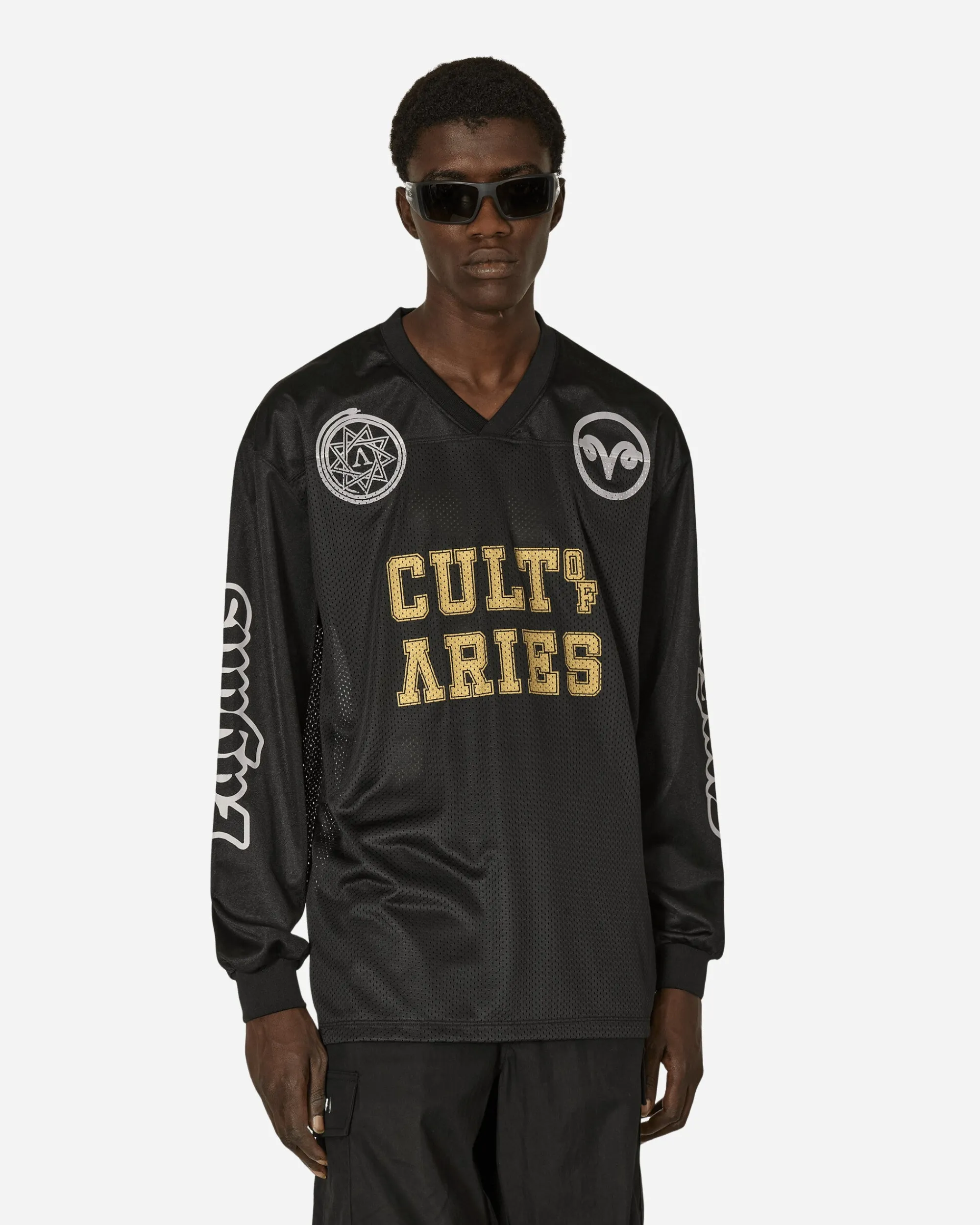 Aries T-Shirts^Cult Leader Airtex Longsleeve T-Shirt Black