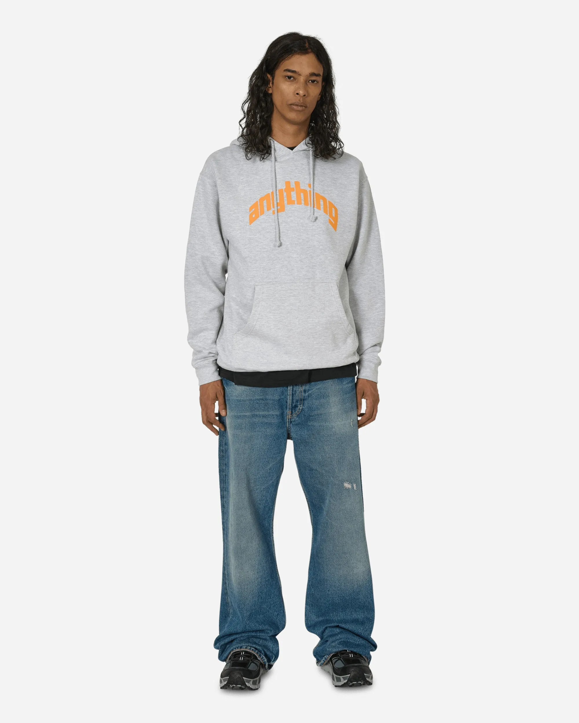 aNYthing Sweatshirts^Curved Logo Hoodie Heather Grey