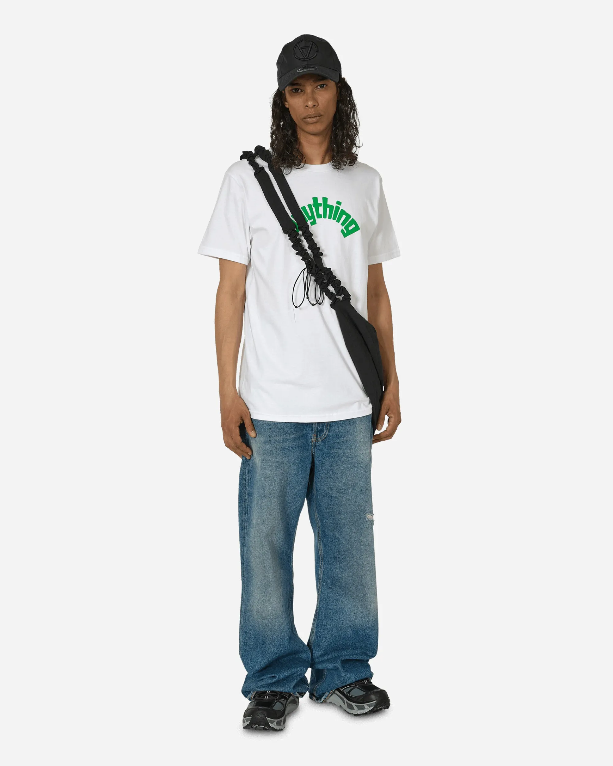 aNYthing T-Shirts^Curved Logo T-Shirt White / Green