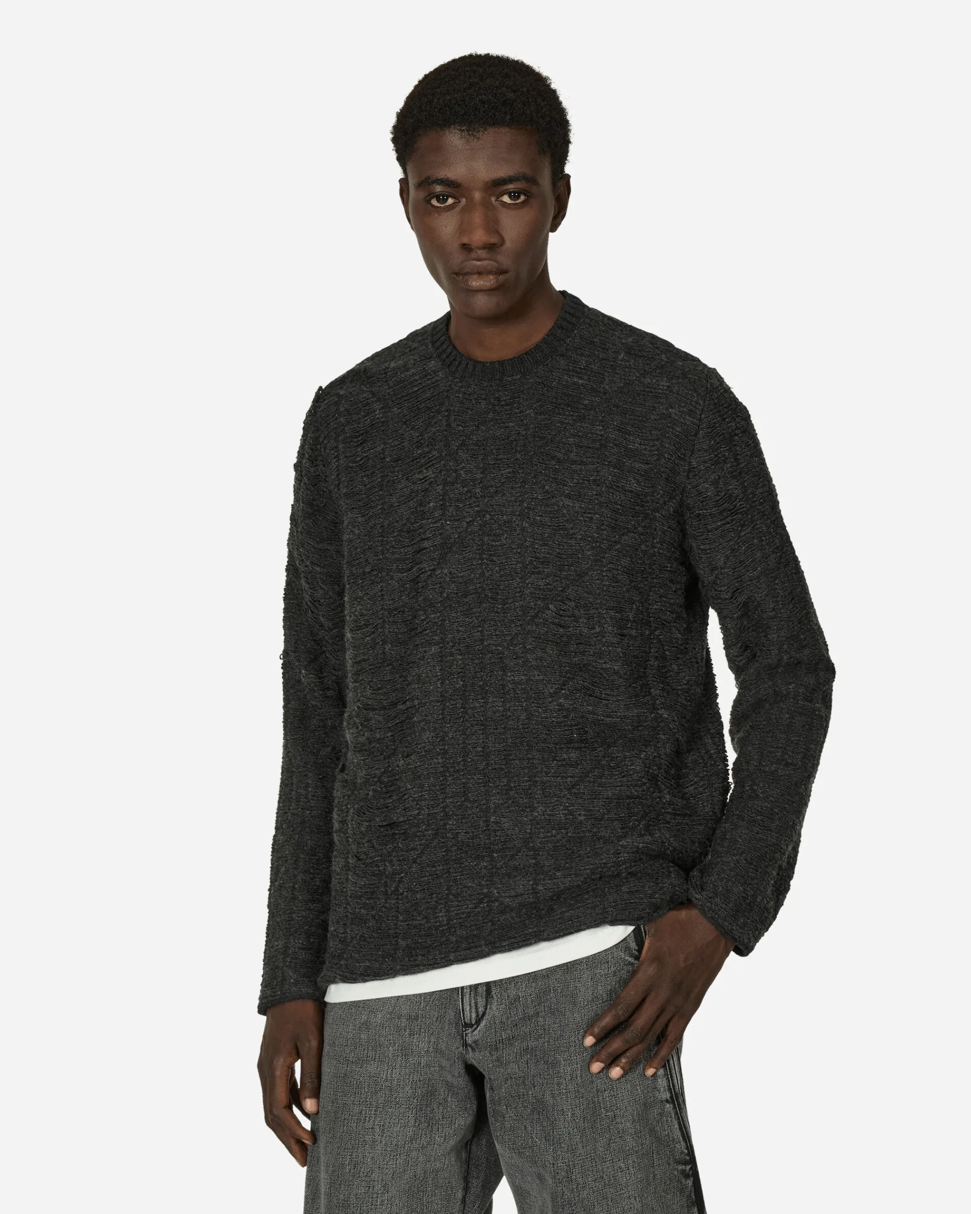 MM6 Maison Margiela Knitwear^Distressed Crewneck Sweater Dark Grey