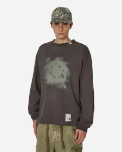 Maison MIHARA YASUHIRO T-Shirts^Distressed Smiley Face Printed Longsleeve T-Shirt Black