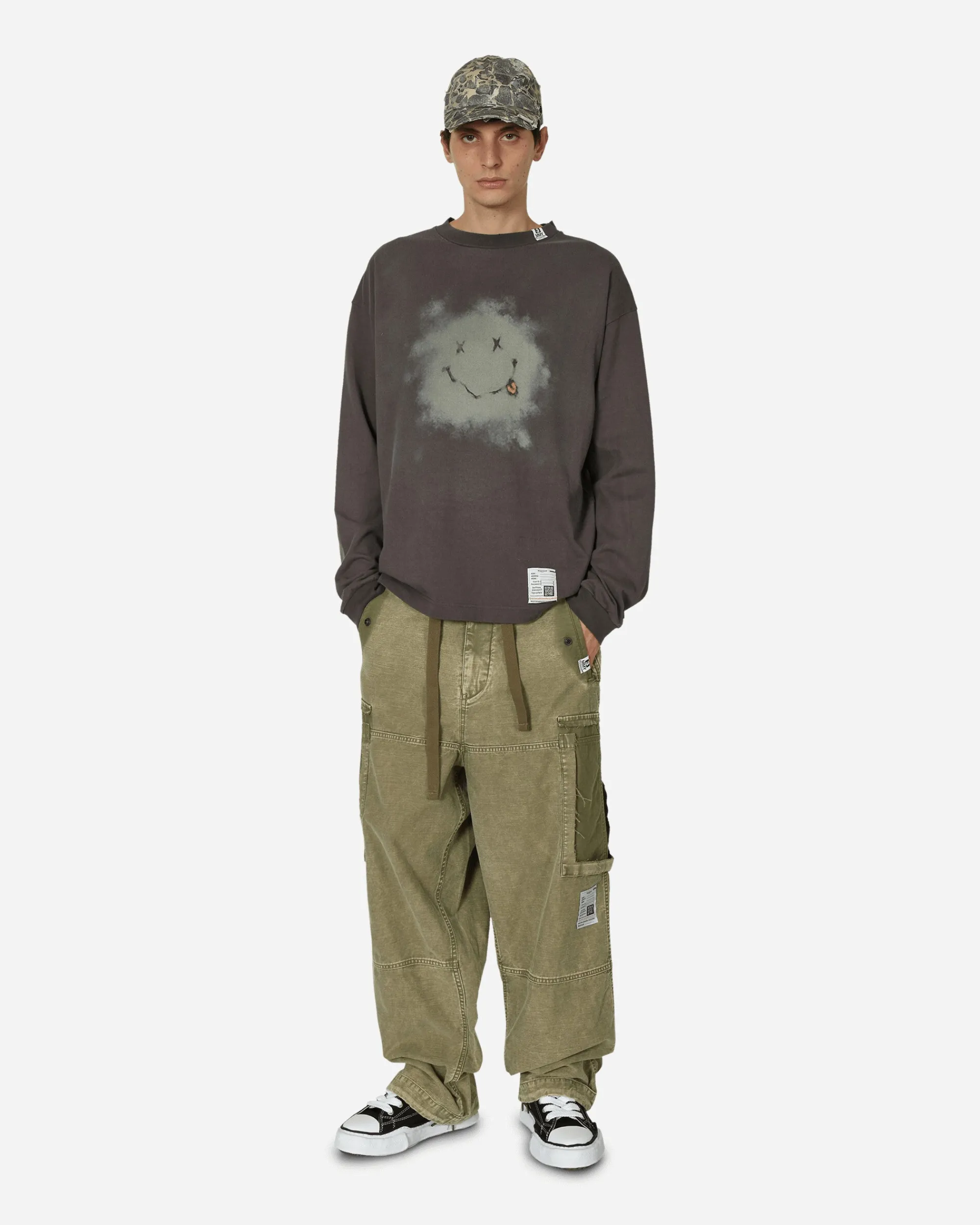 Maison MIHARA YASUHIRO T-Shirts^Distressed Smiley Face Printed Longsleeve T-Shirt Black