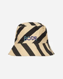Bode Hats|Hats^Domino Stripe Bucket Hat Ecru / Black