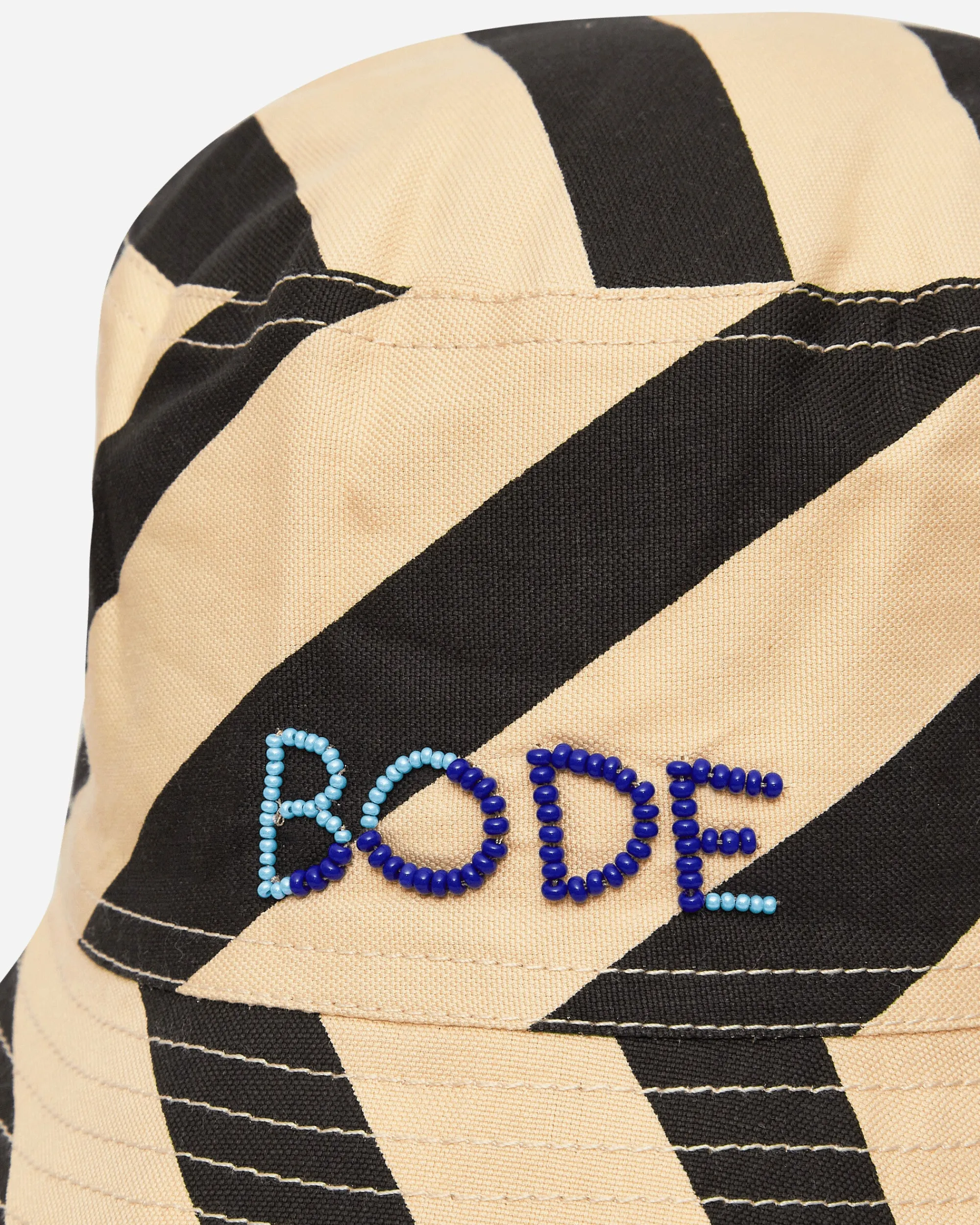 Bode Hats|Hats^Domino Stripe Bucket Hat Ecru / Black