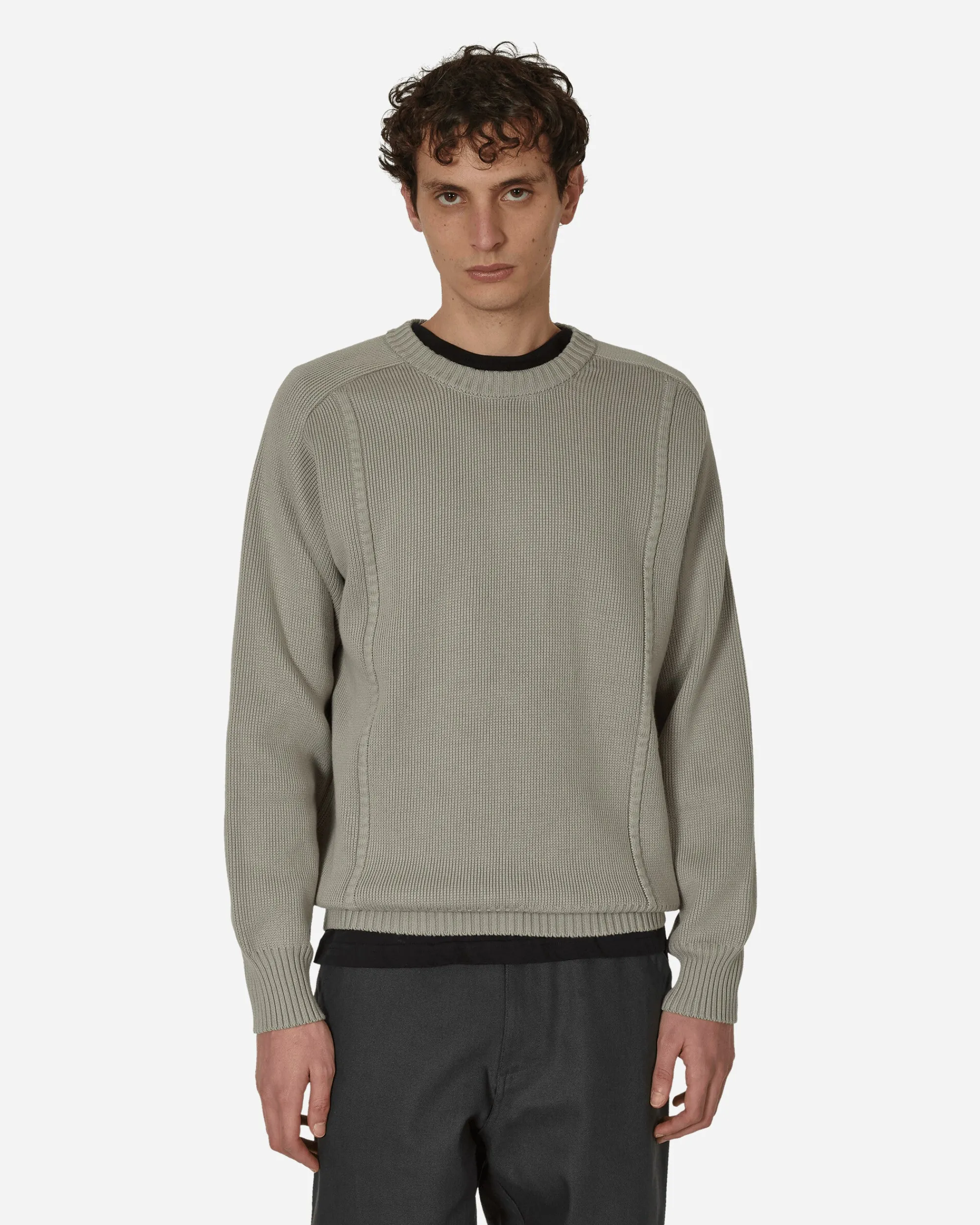 GR10K Knitwear^Embossed Crewneck Knit Sweater Pale Grey