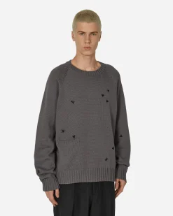 Undercover Knitwear^Embroidered Crewneck Sweater Grey