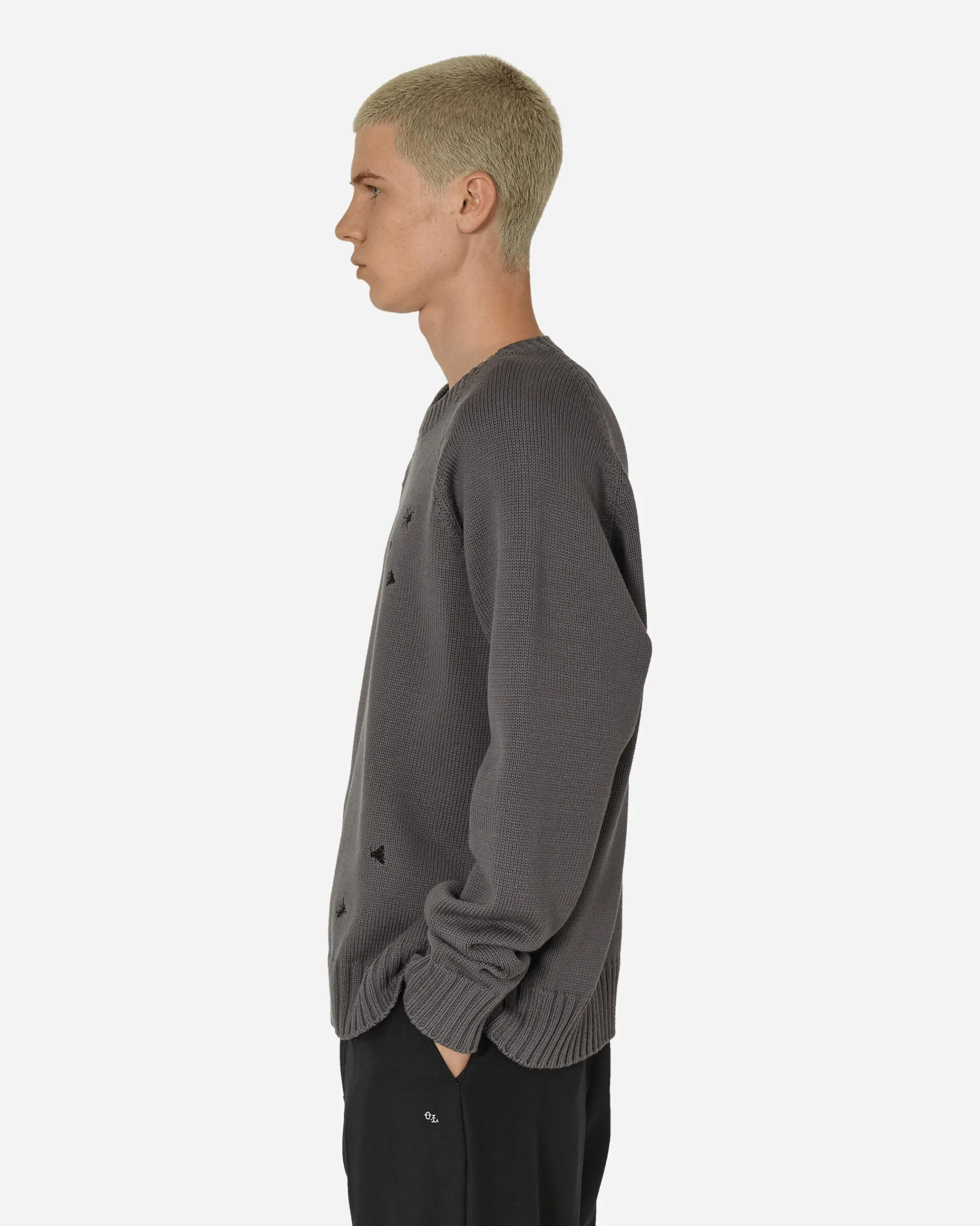 Undercover Knitwear^Embroidered Crewneck Sweater Grey
