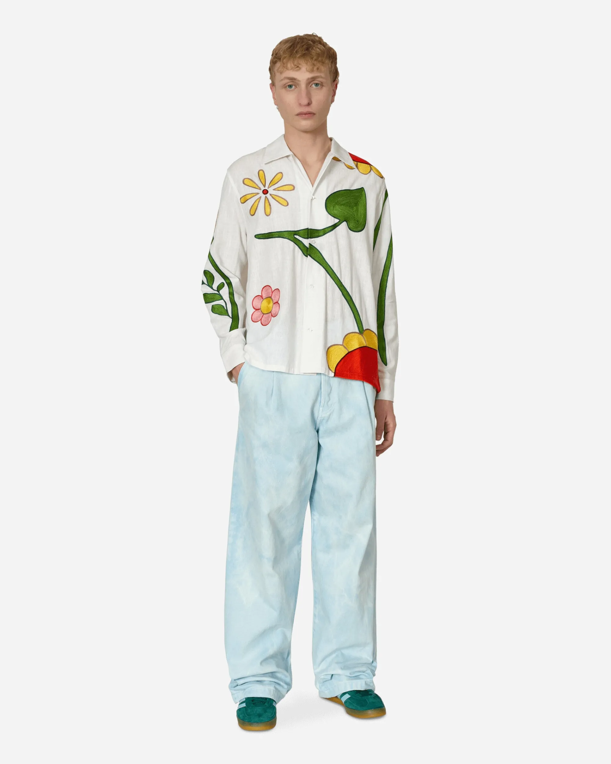 Sky High Farm Shirts^Embroidered Flower Shirt White
