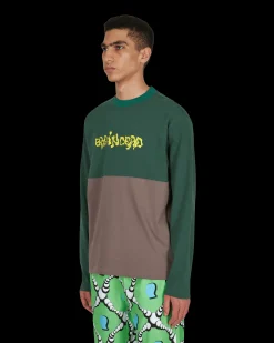 Brain Dead T-Shirts^Embroidered Football Longsleeve T-Shirt Green