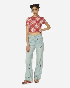 MARRKNULL Pants^Embroidery Cutout Folds Jeans Blue