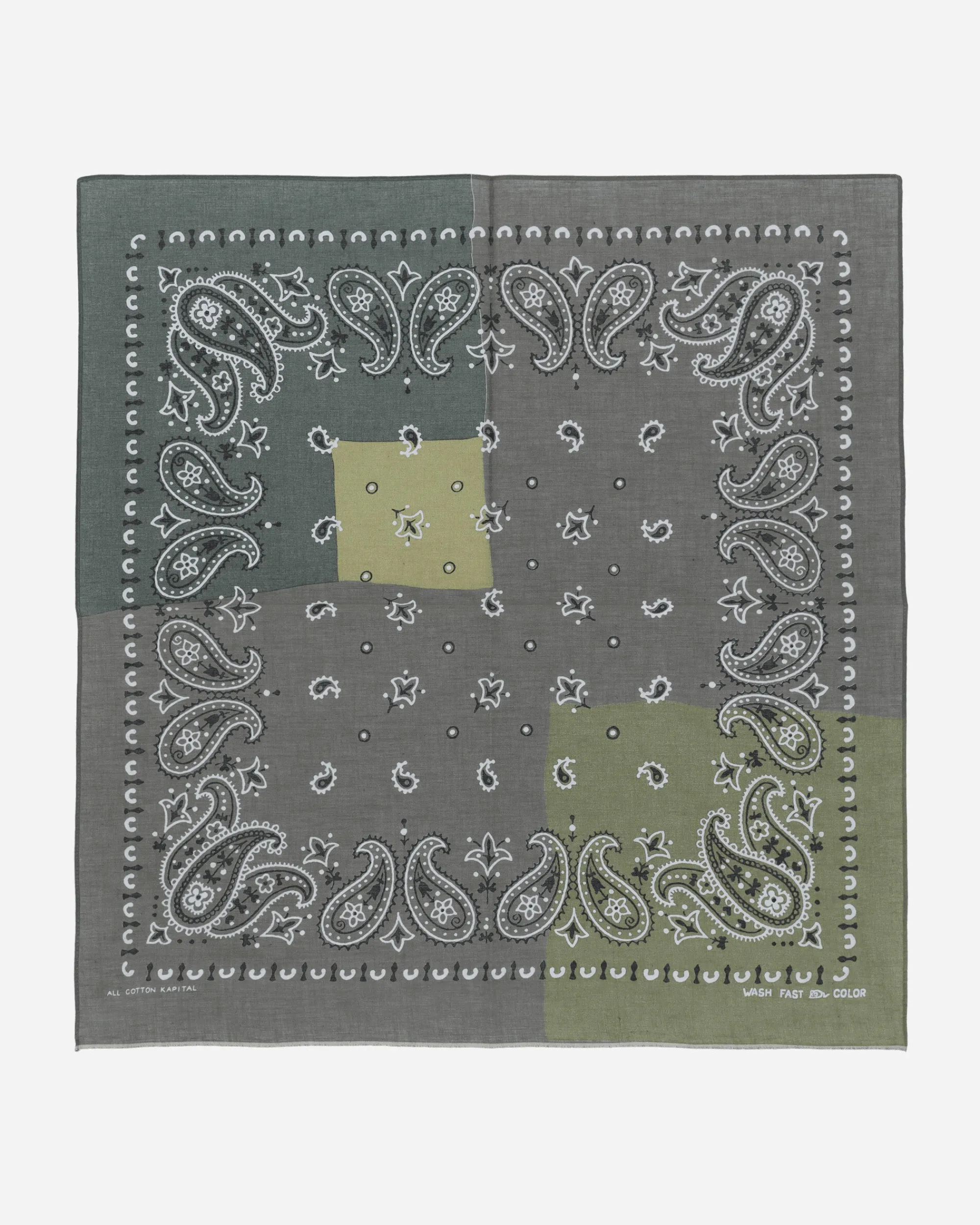 KAPITAL Gloves And Scarves|Gloves And Scarves^Fastcolor Selvedge Bandana (Paisley Patchwork) Khaki