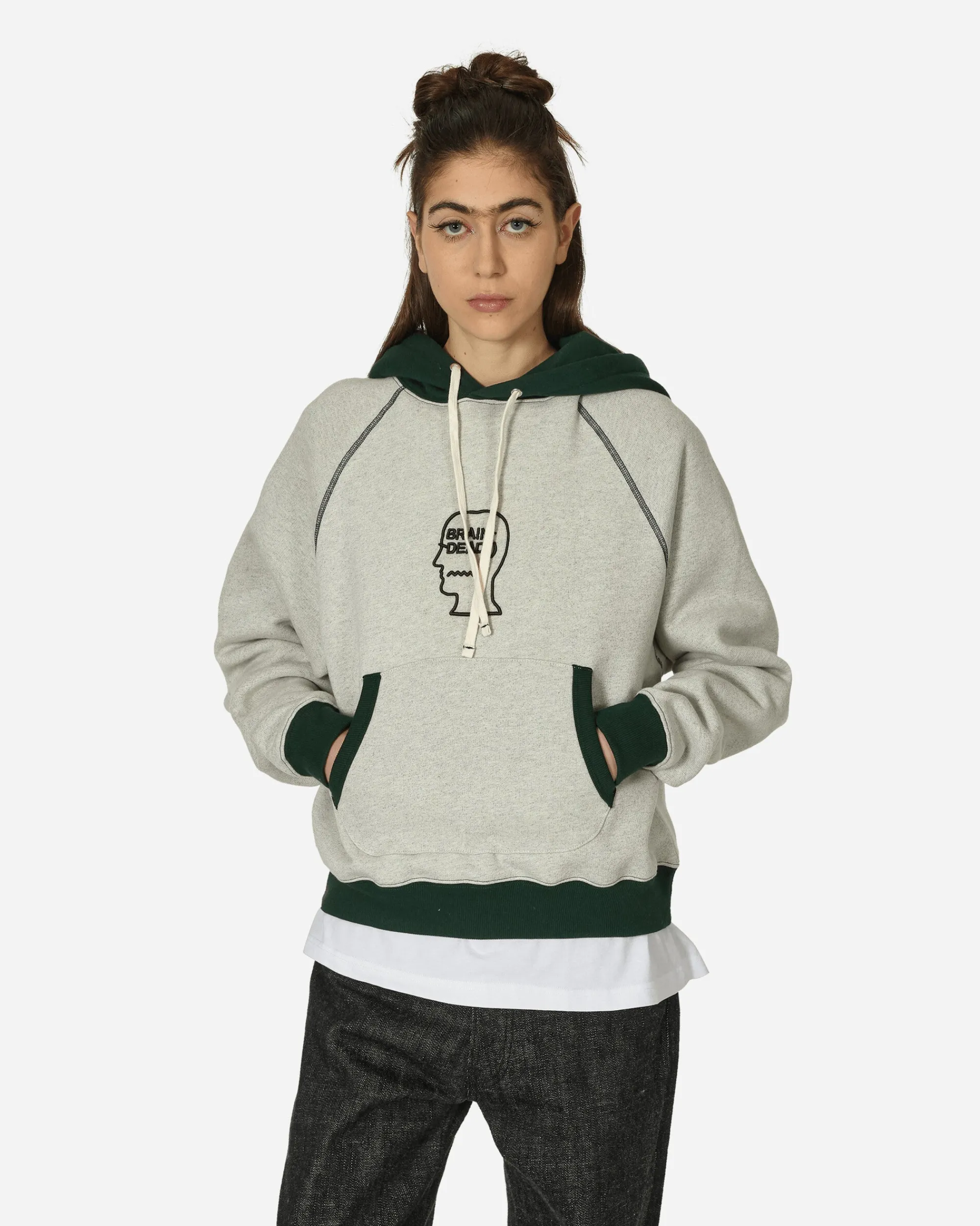 Brain Dead Sweatshirts^Fleece Logo Head Raglan Hoodie Oatmeal