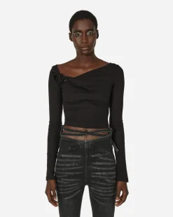 MARRKNULL T-Shirts^Floral Asymmetric Longsleeve Top Black