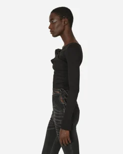 MARRKNULL T-Shirts^Floral Asymmetric Longsleeve Top Black