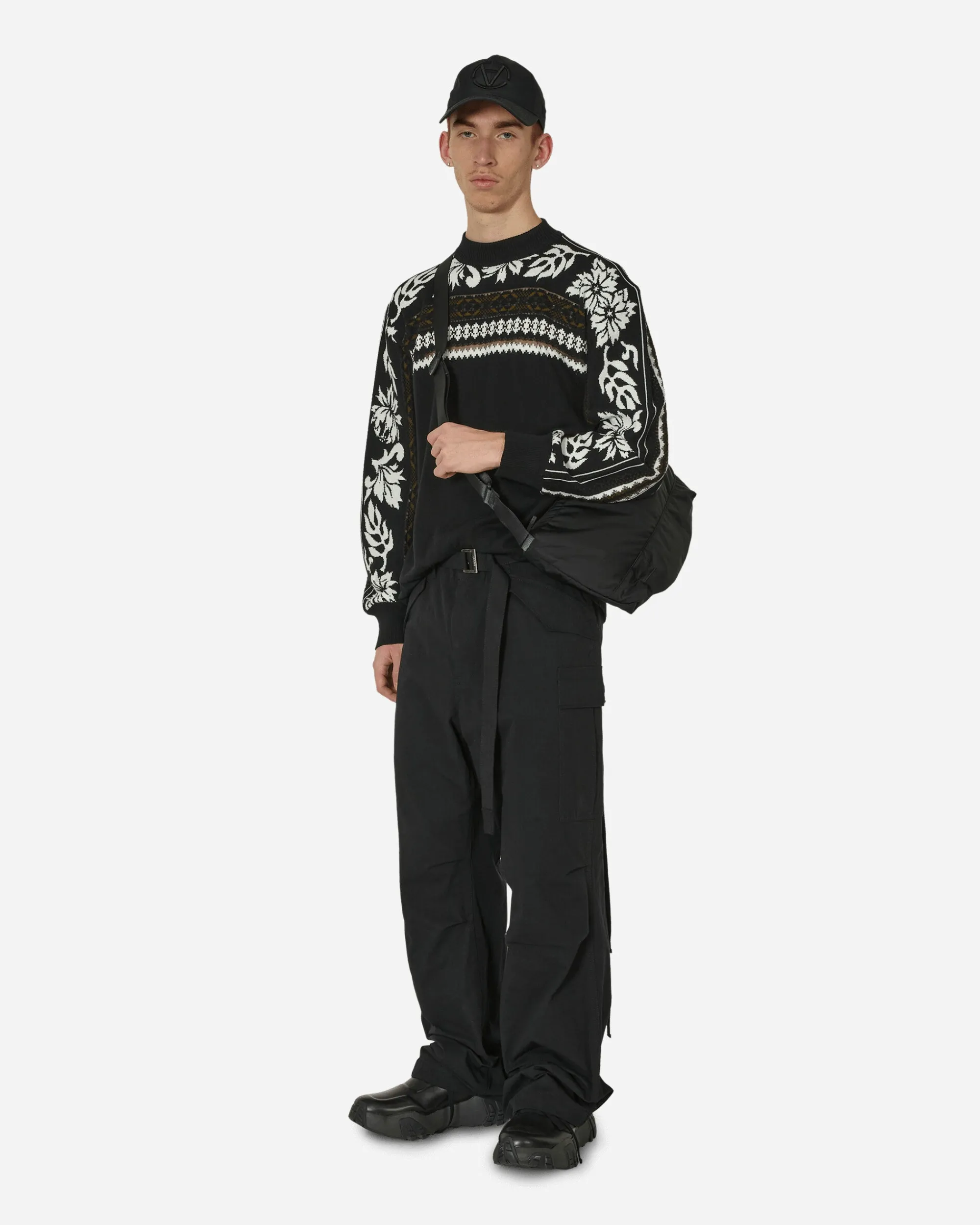 sacai Knitwear^Floral Jacquard Knit Sweater Black / Off White