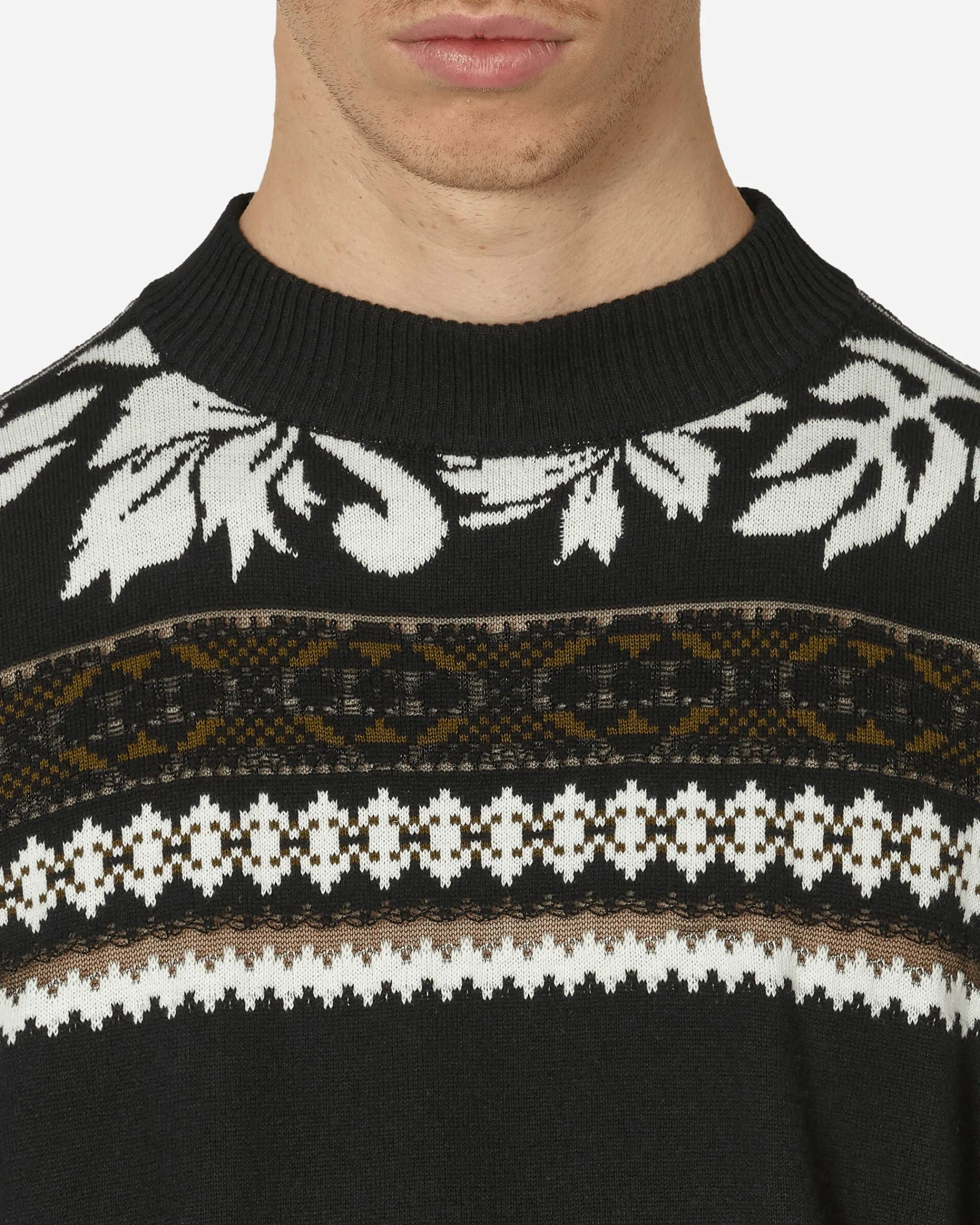 sacai Knitwear^Floral Jacquard Knit Sweater Black / Off White
