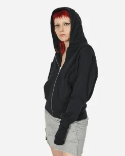 Mainline:RUS/Fr.CA/DE Sweatshirts^Fraying Detail Zip Up Hooded Sweatshirt Black