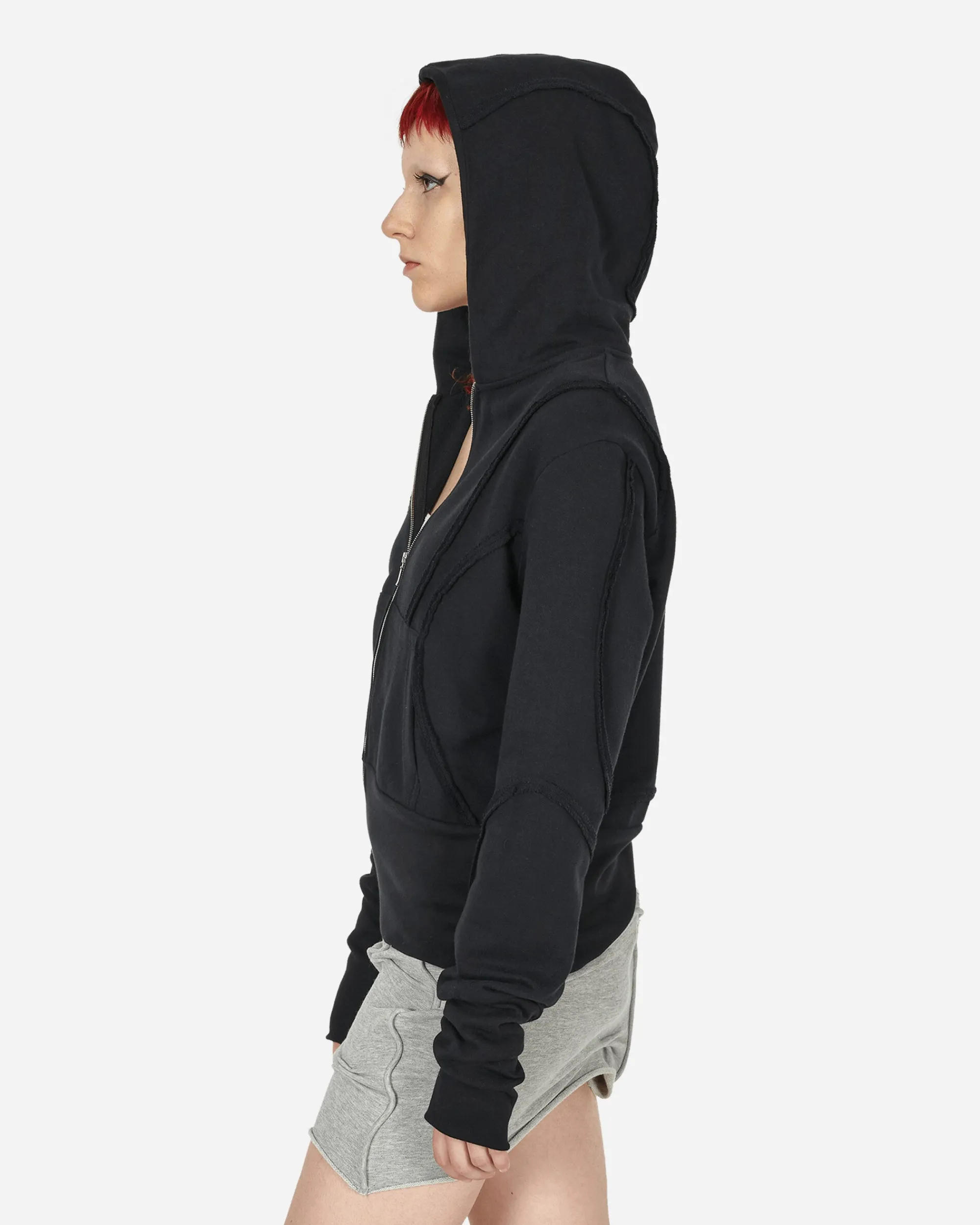 Mainline:RUS/Fr.CA/DE Sweatshirts^Fraying Detail Zip Up Hooded Sweatshirt Black