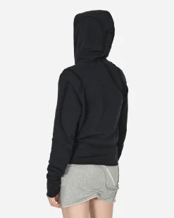 Mainline:RUS/Fr.CA/DE Sweatshirts^Fraying Detail Zip Up Hooded Sweatshirt Black