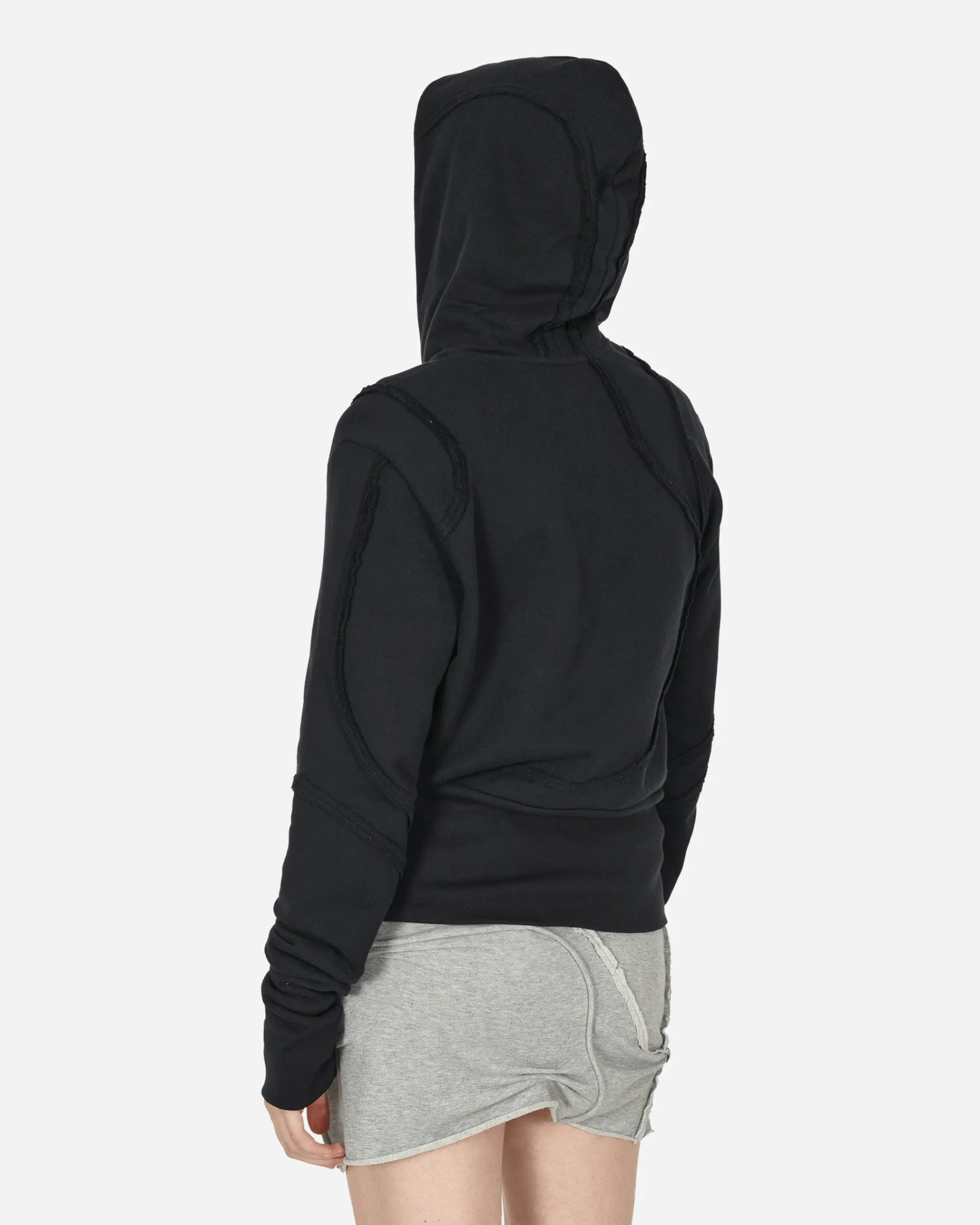 Mainline:RUS/Fr.CA/DE Sweatshirts^Fraying Detail Zip Up Hooded Sweatshirt Black