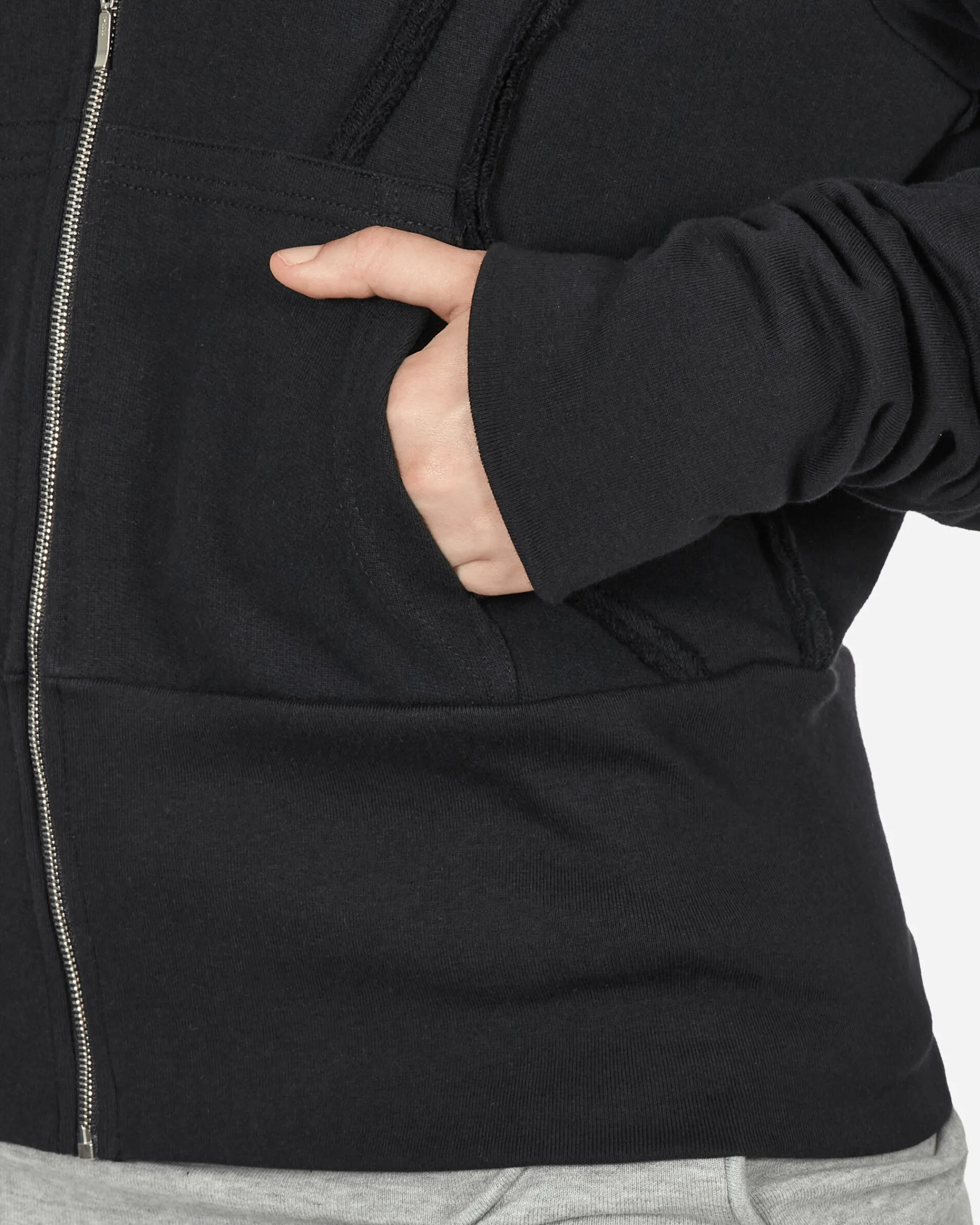 Mainline:RUS/Fr.CA/DE Sweatshirts^Fraying Detail Zip Up Hooded Sweatshirt Black