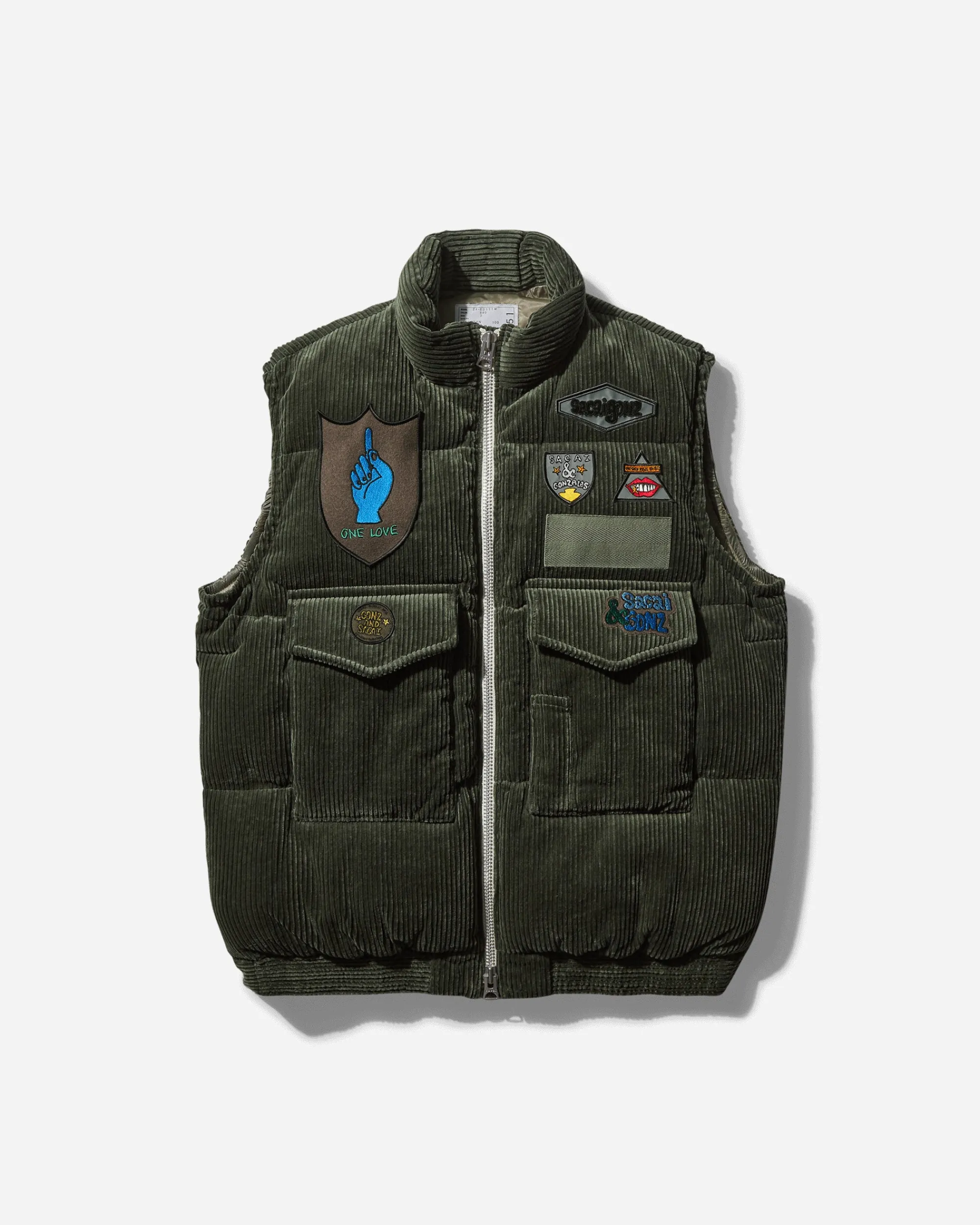 sacai Coats And Jackets^Gonz Multi Patch Corduroy Padded Vest Khaki