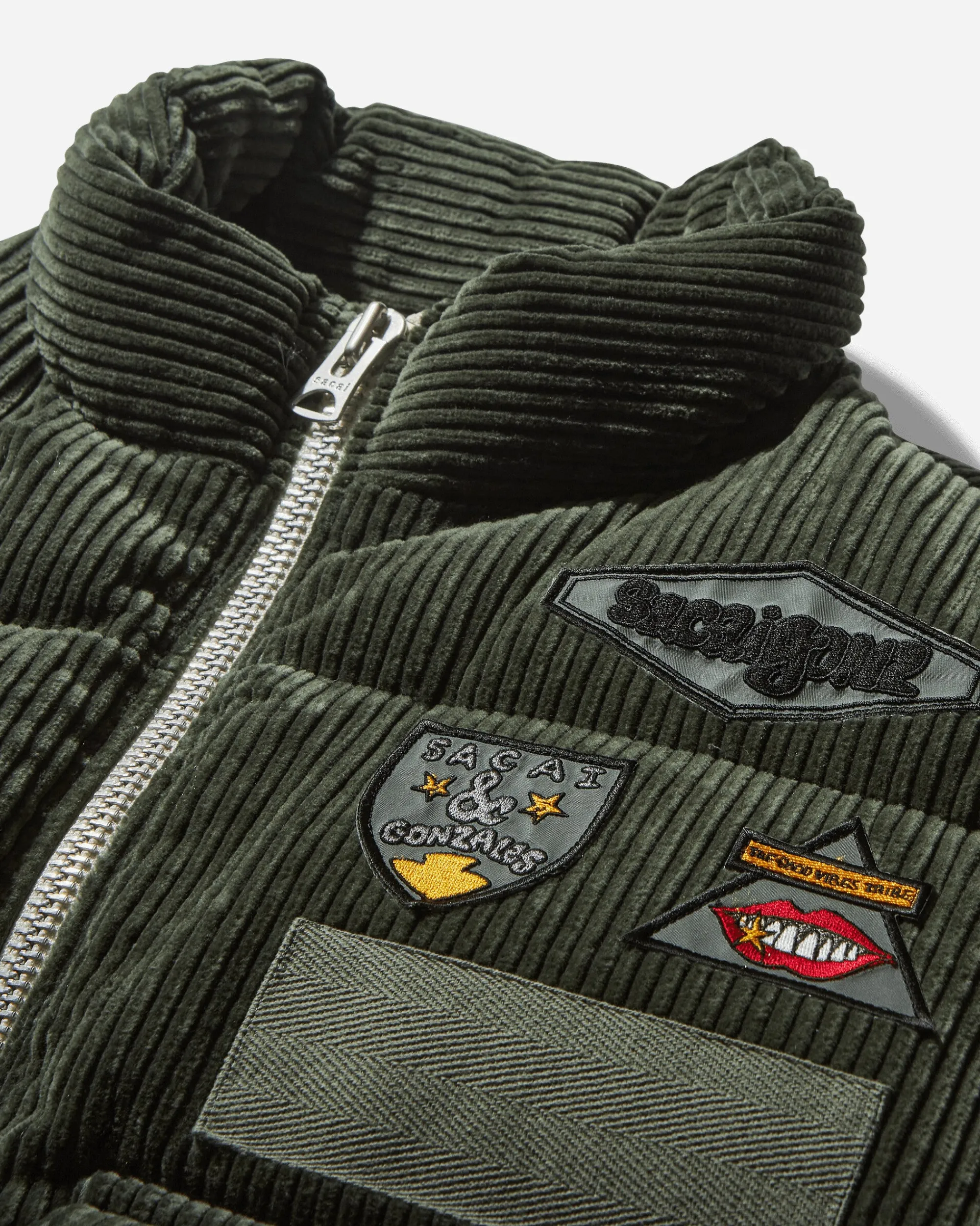 sacai Coats And Jackets^Gonz Multi Patch Corduroy Padded Vest Khaki