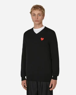 Comme Des Garçons Play Knitwear^Heart V-Neck Sweater Black