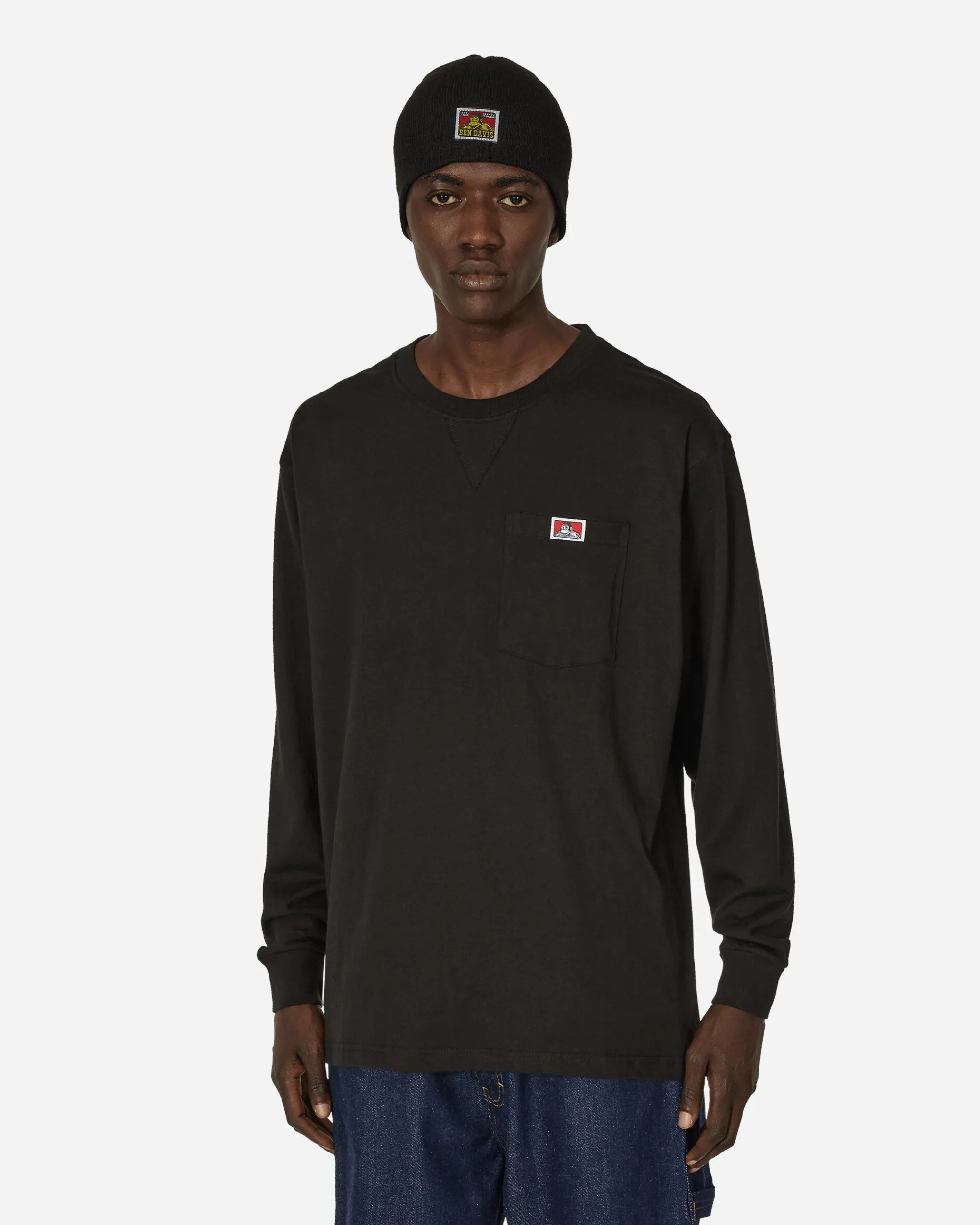 Ben Davis T-Shirts^Heavy Duty Classic Label Pocket Longsleeve T-Shirt Black